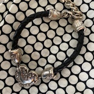 Black leather and silver heart Brighton bracelet